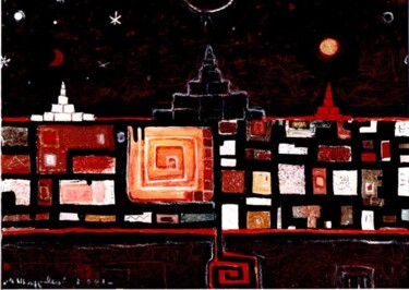 i" tre templi ed il labirinto" 「i" tre templi ed il…」というタイトルの絵画 Angelo Mazzoleniによって, オリジナルのアートワーク, オイル
