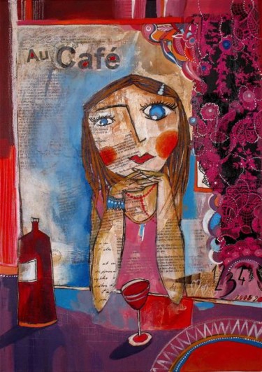 Peinture intitulée ""AU CAFE"" par Catherine Suchocka, Œuvre d'art originale