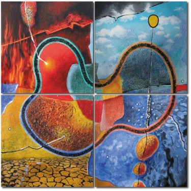 Peinture intitulée "ÉLÉMENTS DE VIE" par Jean-Luc Osswald, Œuvre d'art originale, Huile