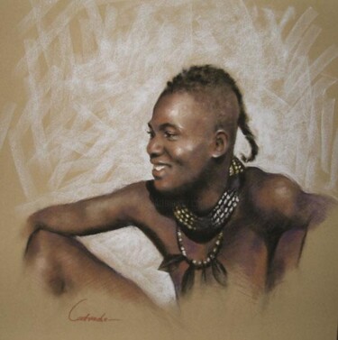 Painting titled "Guerrier masaï" by Abderrahmane Latrache, Original Artwork, Oil