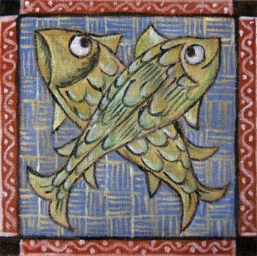 Painting titled "Deux poissons" by Bernadette Bonafous, Original Artwork