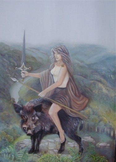 Peinture intitulée "Dea Arduinna" par Alix, Œuvre d'art originale, Huile