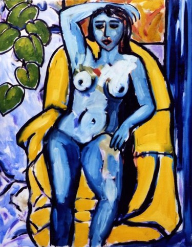 Painting titled "Nude on Yello" by Bradley Owen, Original Artwork
