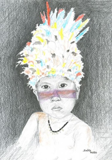 Dessin intitulée "A Grandeza do Indio…" par Sérgio Vieira Da Silva - Sévis, Œuvre d'art originale