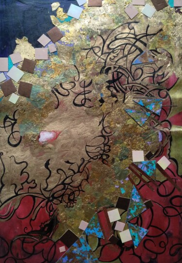 Collages titled "Maroon and purple" by Lynda Rosemarie Stevens, Original Artwork, Collages