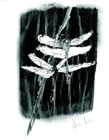 Malerei mit dem Titel "Libellules" von Denise Langlais, Original-Kunstwerk