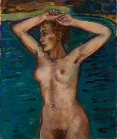 Painting titled "La Nuit Tombe- Pein…" by Robert Gibson, Original Artwork, Oil Mounted on Wood Stretcher frame