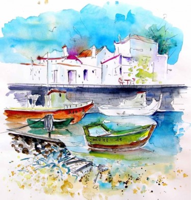 Boats in Tavira Painting titled "Boats in Tavira" by Miki De Goodaboom, Original Artwork, Oil