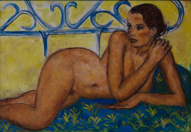 Painting titled "Volutes- Peinture à…" by Robert Gibson, Original Artwork, Oil Mounted on Wood Stretcher frame