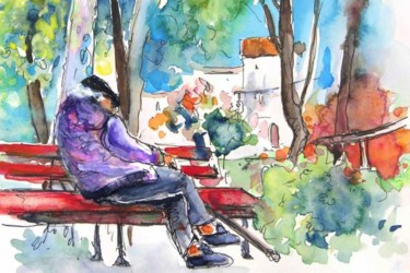 Old Man in Tavira Painting titled "Old Man in Tavira" by Miki De Goodaboom, Original Artwork, Watercolor
