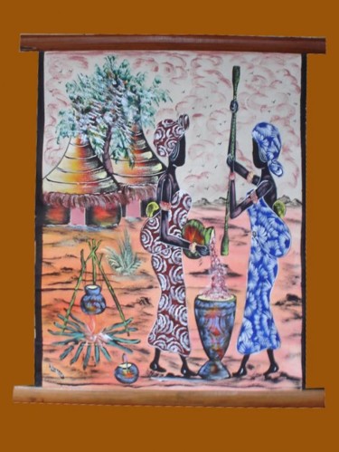 une belle Toile Naïf Textile Art titled "une belle Toile Naïf" by Kebe, Original Artwork
