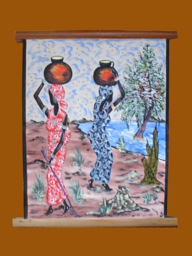 une belle Toile Naïf Textile Art titled "une belle Toile Naïf" by Kebe, Original Artwork