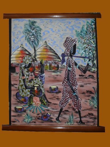 une belle Toile Naïf Textile Art titled "une belle Toile Naïf" by Kebe, Original Artwork