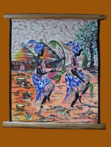 une belle Toile Naïf Textile Art titled "une belle Toile Naïf" by Kebe, Original Artwork