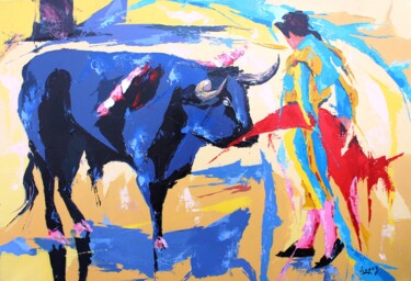 Painting titled "Bouge la muleta" by Jean-Luc Lopez, Original Artwork, Acrylic Mounted on Wood Stretcher frame