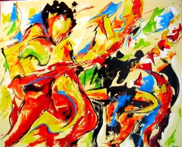 Painting titled "Muleta rouge" by Jean-Luc Lopez, Original Artwork, Acrylic Mounted on Wood Stretcher frame