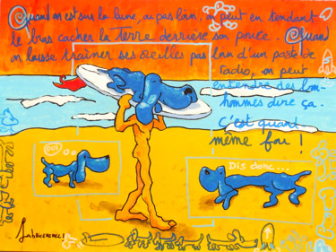 Dessin intitulée "42X56-POUCE-LUNE" par Fabrice Rehel, Œuvre d'art originale