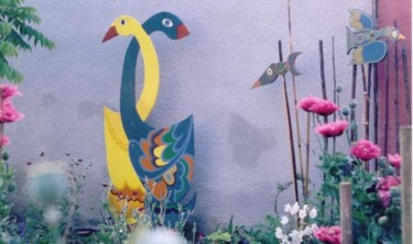 Peinture intitulée "Les outardes géante…" par Janusz Malik, Œuvre d'art originale