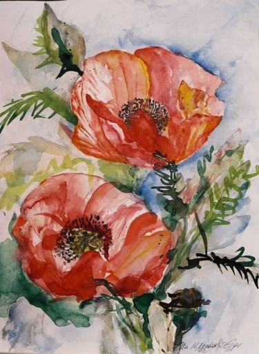 Pittura intitolato "2004 Mohnblüten Aqu…" da Ella Kleedorfer-Egger, Opera d'arte originale, Acquarello