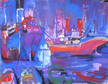 Dessin intitulée "PORT DU PIREE GRECE" par Michel Moskovtchenko, Œuvre d'art originale, Autre