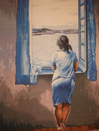 Artesanía titulada "muchacha en la vent…" por Carmen Medina Arevalo, Obra de arte original