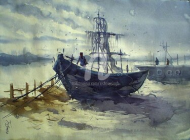 Painting titled "boat02" by Kishore Singh, Original Artwork