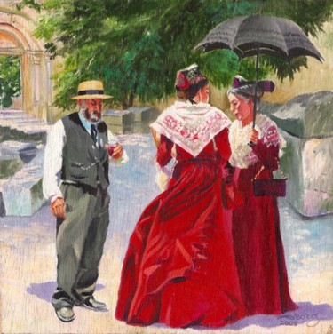 Peinture intitulée "trio arlésiens" par Agnès Borg-Burglen, Œuvre d'art originale, Huile