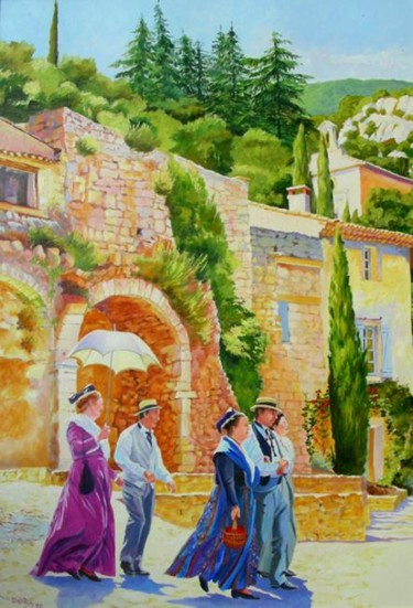 Painting titled "Promenade dominicale" by Agnès Borg-Burglen, Original Artwork, Oil Mounted on Cardboard