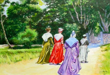 绘画 标题为“Retour de promenade” 由Agnès Borg-Burglen, 原创艺术品, 油 安装在纸板上