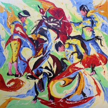绘画 标题为“Trio de corrida” 由Jean-Luc Lopez, 原创艺术品, 油 安装在木质担架架上