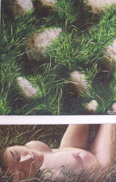 Peinture intitulée "couché sur l'herbe" par Francois Mauplot, Œuvre d'art originale