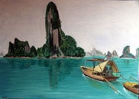 Malarstwo zatytułowany „Baie d'Ha Long” autorstwa Jean Parraud, Oryginalna praca