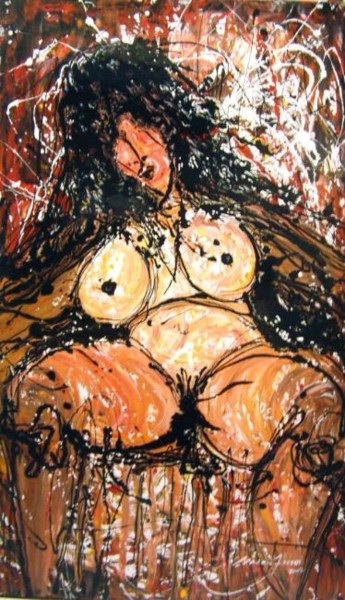 Pintura intitulada "nu sentado" por Mário Fresco, Obras de arte originais, Óleo