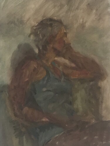 Schilderij getiteld "Model sitting sidew…" door Hilde Plessers, Origineel Kunstwerk, Olie Gemonteerd op Frame voor houten br…