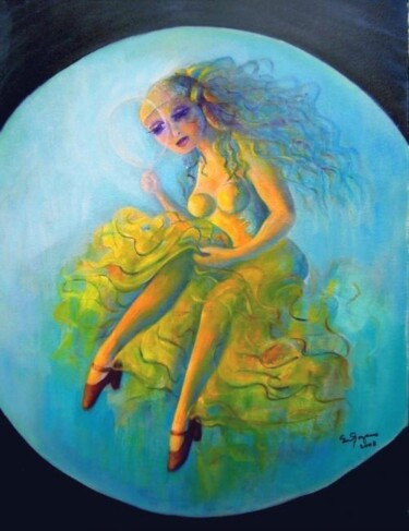 Painting titled "GITANNE AVEC LOUPE" by Mary Lozano, Original Artwork, Oil
