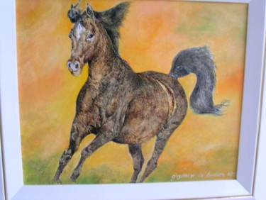 Peinture intitulée "cheval au galop" par Ghyslaine De Sevlian, Œuvre d'art originale, Huile