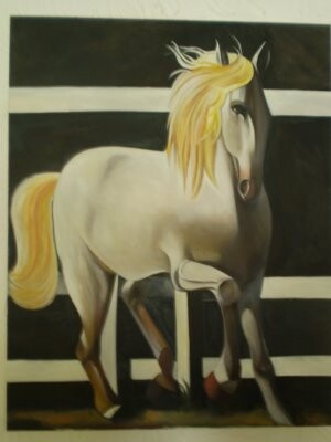 Pintura intitulada "ANDALUZ BRANCO" por Regina Viana, Obras de arte originais