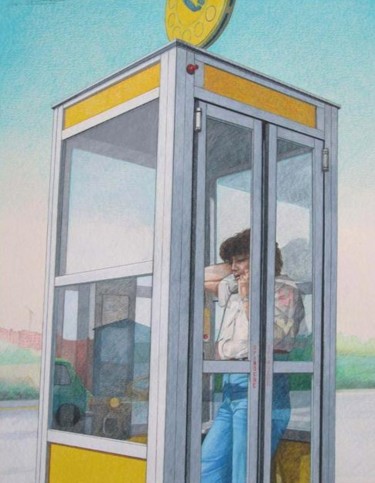 Disegno intitolato "telefonata" da Franco Petrosemolo, Opera d'arte originale