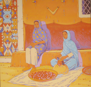 Peinture intitulée "Femmes Berbères dan…" par Gilles Mével, Œuvre d'art originale, Acrylique Monté sur Châssis en bois