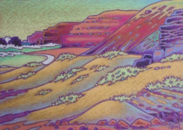 Schilderij getiteld "plage sud maroc" door Gilles Mével, Origineel Kunstwerk, Pastel Gemonteerd op Karton
