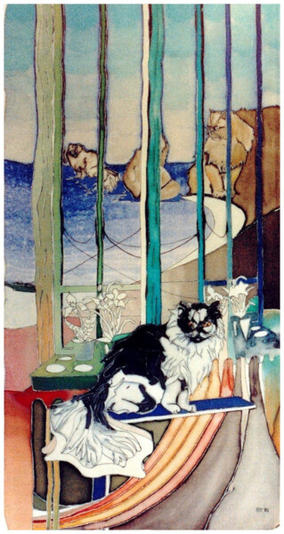 La chasse-gardée des chats de bord de plage Painting titled "La chasse-gardée de…" by Alexandre Podgorny, Original Artwork, Acrylic