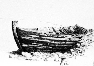 Drawing titled "Old abandoned boat" by Davo, Original Artwork