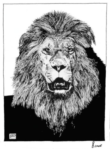 Drawing titled "Lion's head" by Davo, Original Artwork