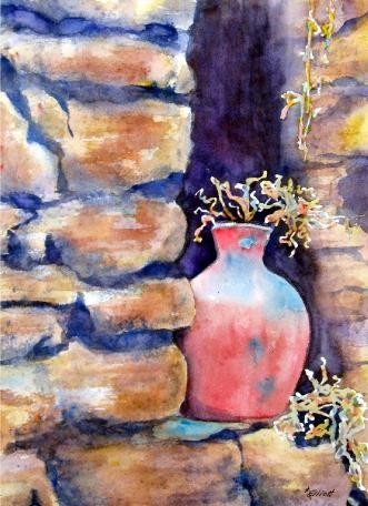 Painting titled "Peruvian Pot" by Marsha Elliott, Original Artwork
