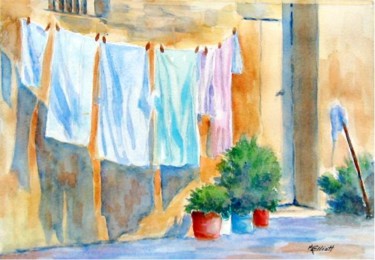 Painting titled "Wash Day in Marsaxl…" by Marsha Elliott, Original Artwork