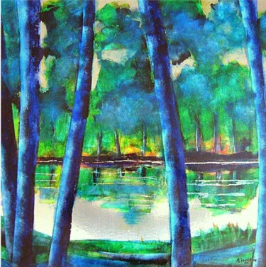 Peinture intitulée "troncs bleus" par Andre Bourdin, Œuvre d'art originale