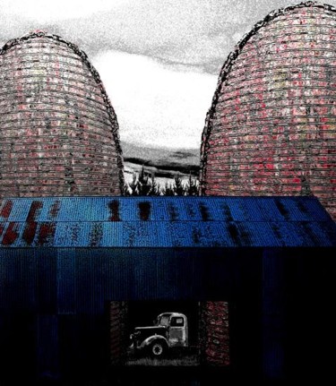 Printmaking titled "the blue barn" by Andre Van Der Kerkhoff, Original Artwork