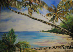 Peinture intitulée "Plage de Guadeloupe" par Josette Bourgeois, Œuvre d'art originale, Huile