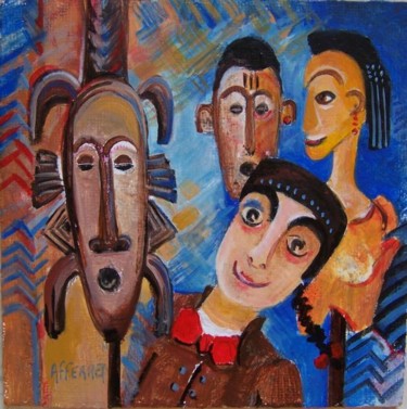 Peinture intitulée "Guignol en Afrique:…" par Anne-Frédérique Ferret, Œuvre d'art originale