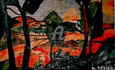 Art textile intitulée "Paysage d'après Der…" par Esmeri, Œuvre d'art originale